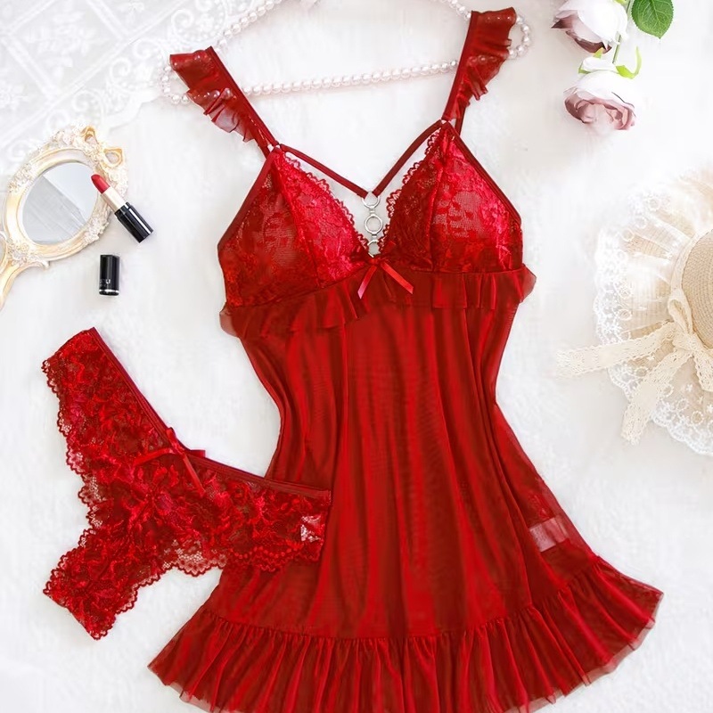Lace Bralette Set - Novo Conjunto de Lingerie Sexy Vermelha