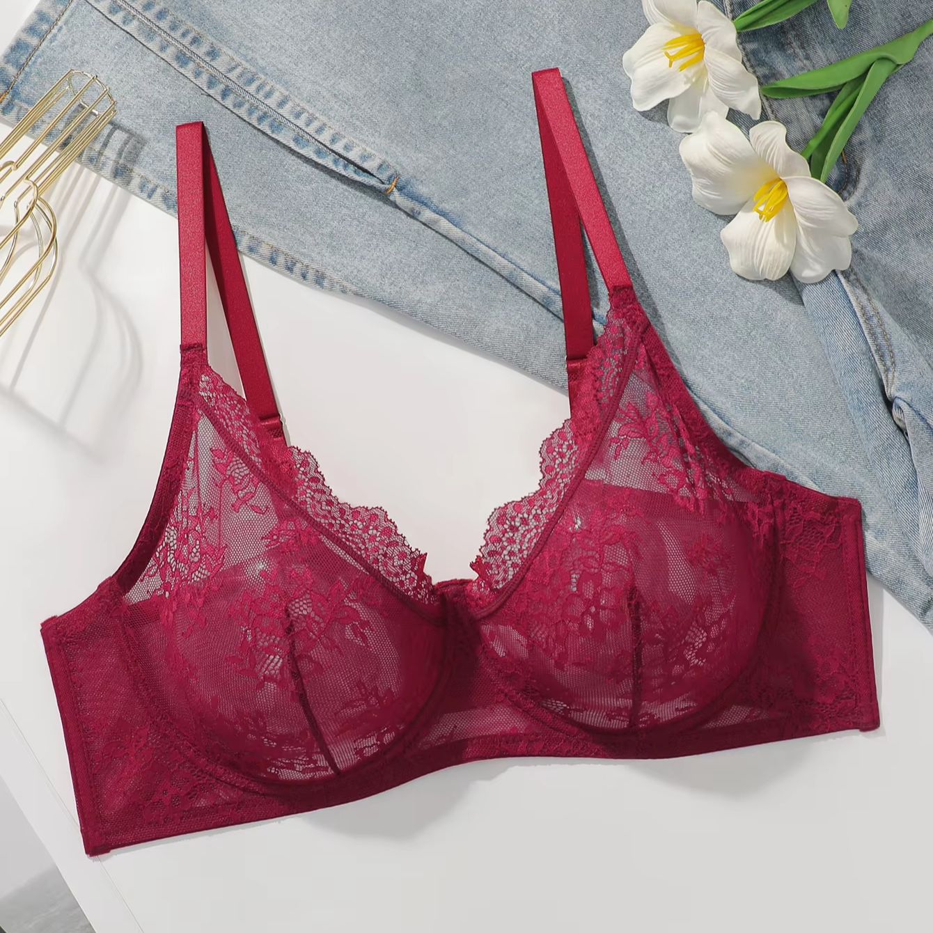 Sutiã de Renda Vermelha Plus S - Full Coverage Bra avaliação e preço